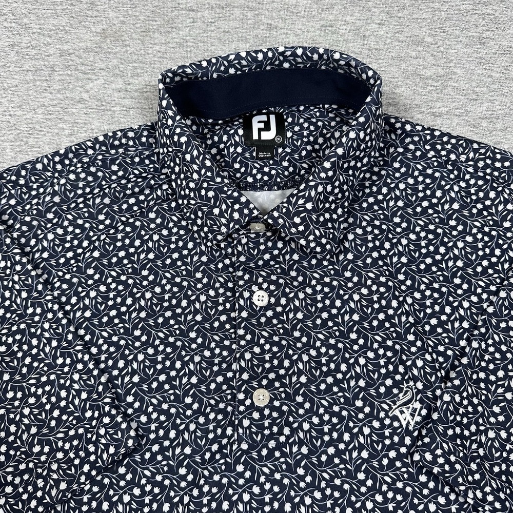 Footjoy Polo Shirt Mens Size 2XL Blue Floral Performance Stretch Golf Preppy